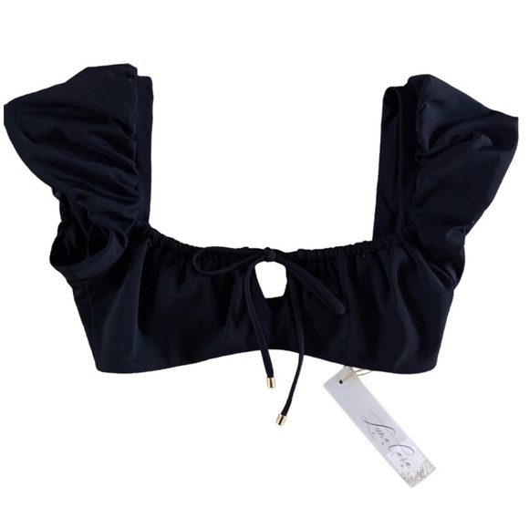 Luna Cara Amelie Bikini Top Black Puff Sleeve NWT - Picture 5 of 5